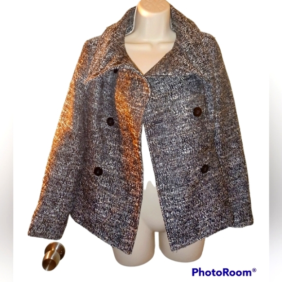 H & M BOUCLE' GREY DOUBLE BREASTED PEACOAT NWOT - Picture 9 of 13